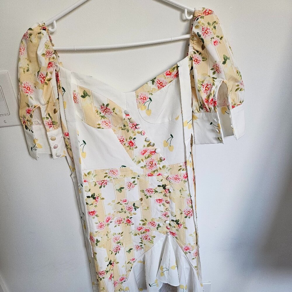 For Love & Lemons Floral Savannah Ruffled Yellow Maxi Gown Dress